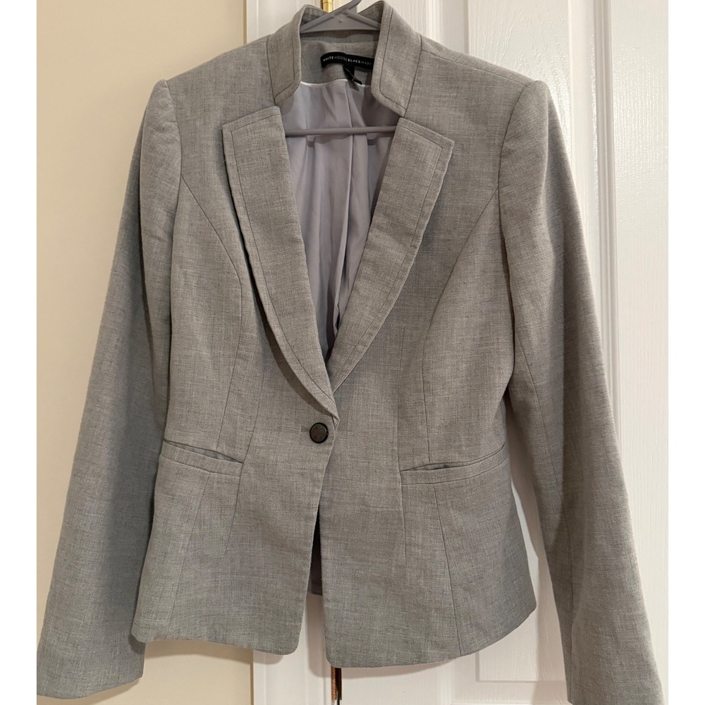 White House Black Market Gray One Button Peplum Blazer Jacket Size 6